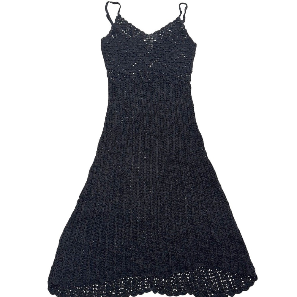 Bebe Dress Womens Small Black Crochet Midi Boho Grunge‎ Fairycore Y2K
